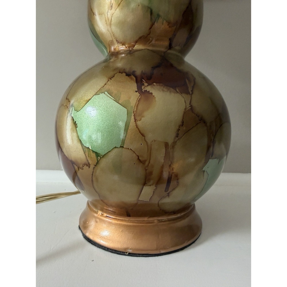 Decorative Gourd Table Lamp Green Gold Brown Glaze Ceramic Style w Shade - Picture 2 of 9
